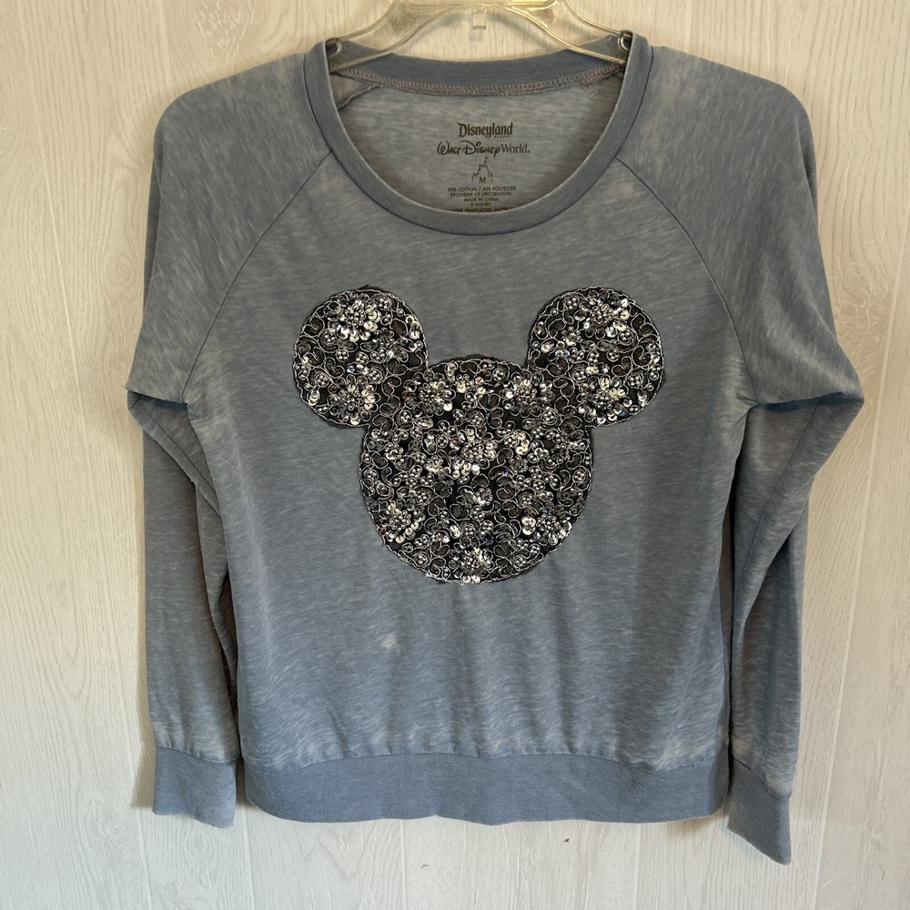 Walt Disney World 2014 Medium Blue Seguin Lace Mickey Embroidered Top‎